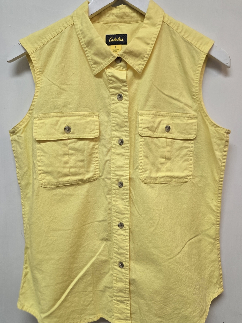 Cabela's Yellow Cotton Button-Up Collared Sleeveless Shirt